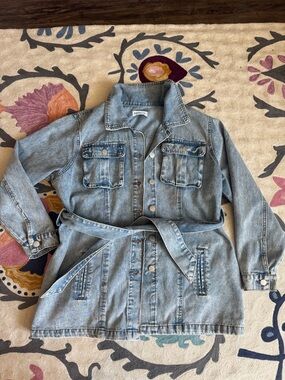 Cavalini , Washed Light Blue Denim Jacket with Belt